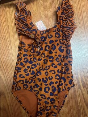 Cat & Jack Girls One-Piece Swimsuit in Orange and Navy Leopard